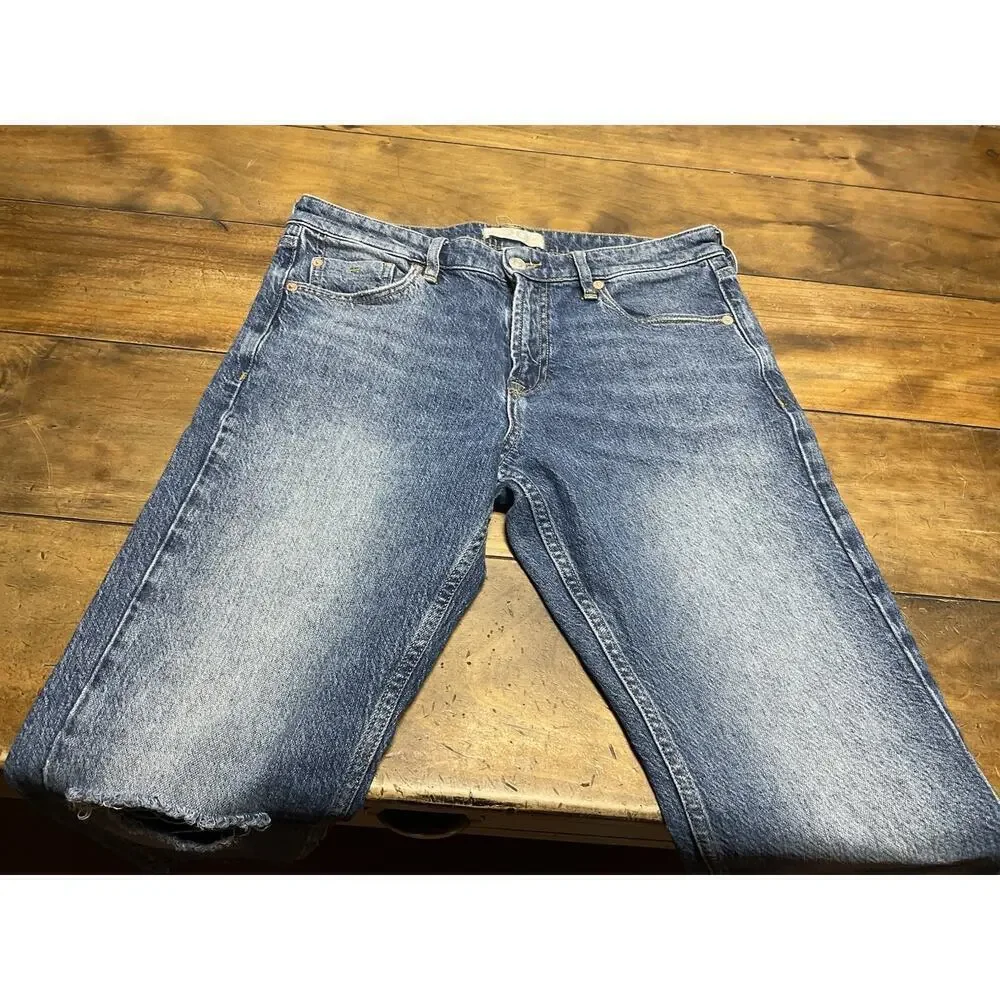 We The Free People Jeans Womens 29 Straight Distressed Boho Hippie Raw Hem